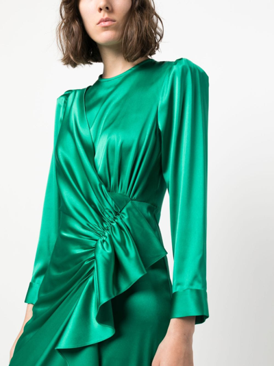 Shop Sandro Ruffled Satin Midi Dress In Green