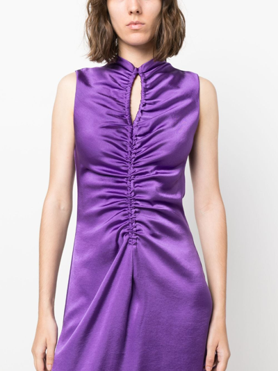 Shop Sandro Ruched Cut-out Satin Dress In Purple