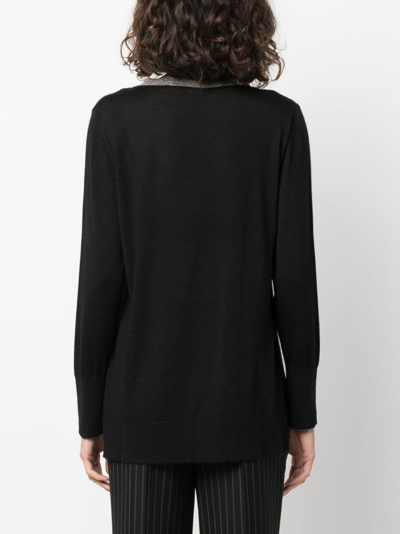 Shop Fabiana Filippi Beaded V-neck Cashmere-blend Jumper In Black