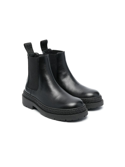 Shop Versace Slip-on Leather Ankle Boots In Black