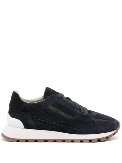 Shop Brunello Cucinelli Bead-detailing Suede Sneakers In Blue