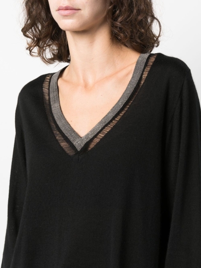 Shop Fabiana Filippi Beaded V-neck Cashmere-blend Jumper In Black