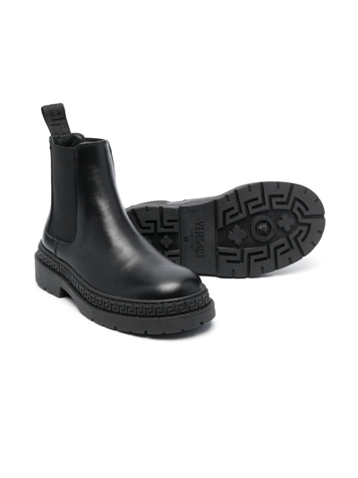 Versace Round-toe Leather Ankle Boots In Black