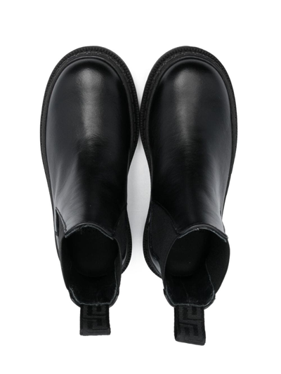 Versace Round-toe Leather Ankle Boots In Black