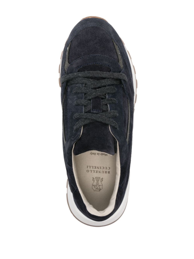 Shop Brunello Cucinelli Bead-detailing Suede Sneakers In Blue