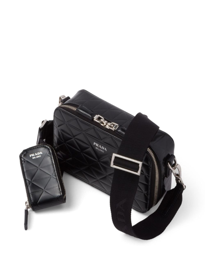 Shop Prada Brique Logo-print Leather Shoulder Bag In Black