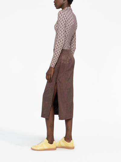 Shop Marine Serre Regenerated Moire Midi Skirt In Brown