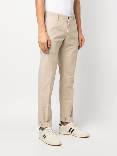 Shop Incotex Logo-embroidered Straight-leg Trousers In Neutrals