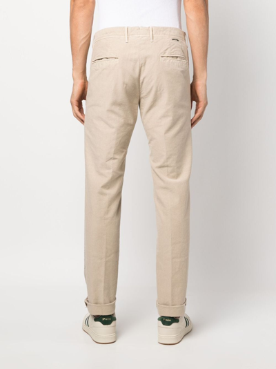 Shop Incotex Logo-embroidered Straight-leg Trousers In Neutrals