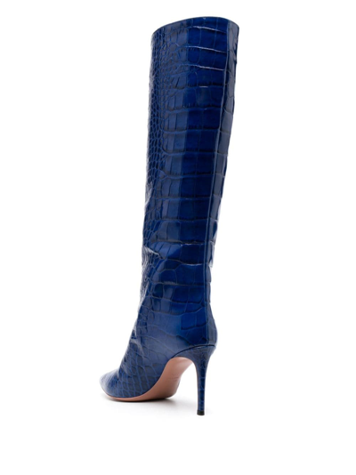 Shop Giuliano Galiano 85mm Crocodile-embossed Leather Boots In Blue