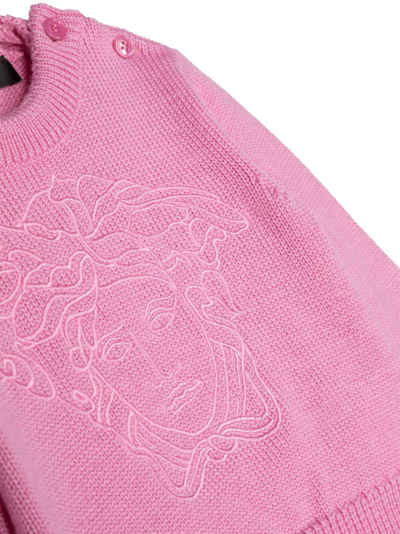 Shop Versace Medusa Head Embroidered Jumper In Pink