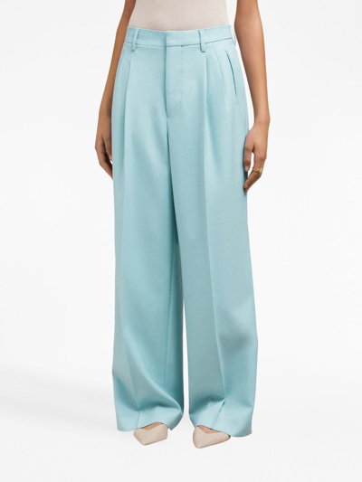 Shop Ami Alexandre Mattiussi Pleated Long-length Wool Trousers In Blue