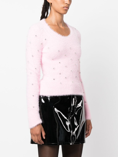 Shop Philosophy Di Lorenzo Serafini Crystal-embellished Knitted Jumper In Pink