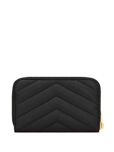Shop Saint Laurent Logo-plaque Quilted Leather Wallet In Black