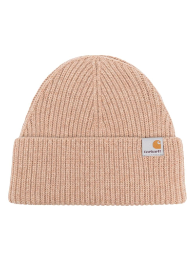 Carhartt Logo-patch Ribbed-knit Beanie In Neutrals