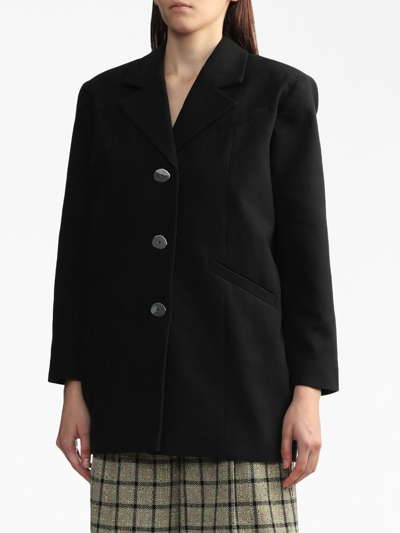 Ganni Single-breasted Shoulder-pads Blazer In Black