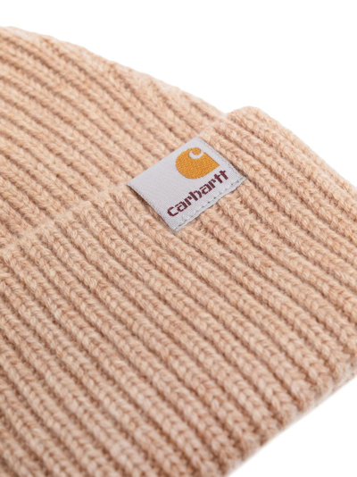 Carhartt Logo-patch Ribbed-knit Beanie In Neutrals