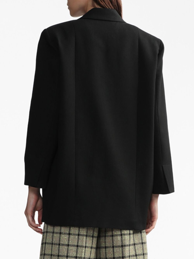 Ganni Single-breasted Shoulder-pads Blazer In Black