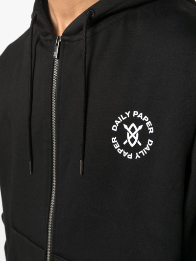 Shop Daily Paper Logo-print Zipped Hoodie In Black