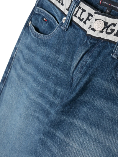 Shop Tommy Hilfiger Junior Logo-wait Straight-leg Jeans In Blue