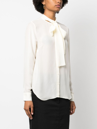 Shop Michael Michael Kors Pussy-collar Long-sleeved Shirt In Neutrals