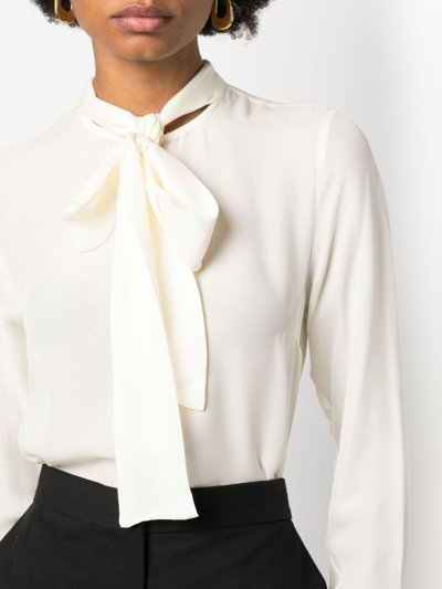 Shop Michael Michael Kors Pussy-collar Long-sleeved Shirt In Neutrals