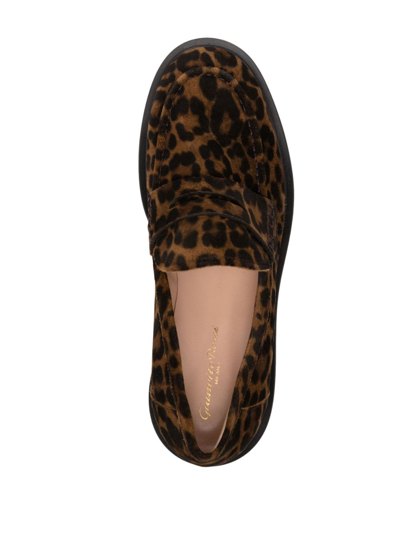 Shop Gianvito Rossi 30mm Leopard-print Suede Loafers In Brown