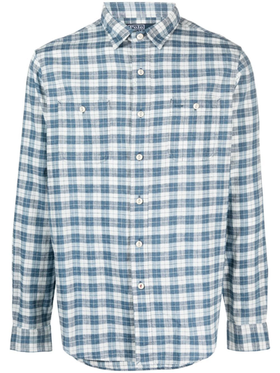 Shop Polo Ralph Lauren Check-pattern Linen-blend Shirt In Blue