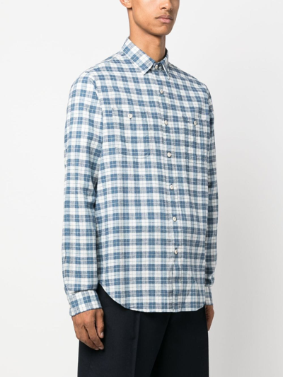 Shop Polo Ralph Lauren Check-pattern Linen-blend Shirt In Blue