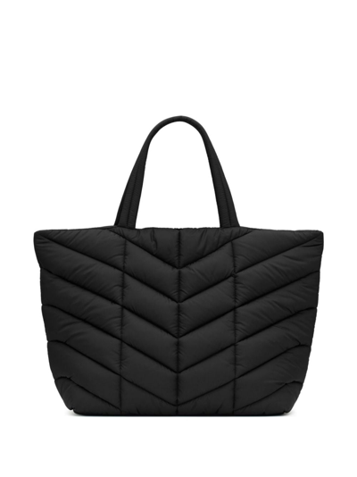 Shop Saint Laurent Quilted Puffer Tote Bag In Black