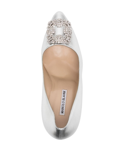 Shop Manolo Blahnik Hangisi 105mm Leather Pumps In Silver