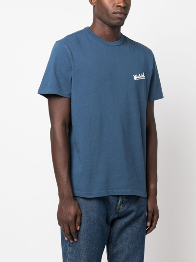 Shop Woolrich Logo-print Cotton T-shirt In Blue