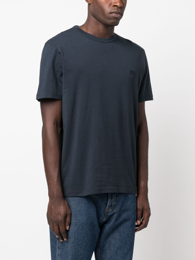 Woolrich Logo-embroidered Cotton T-shirt In Blue