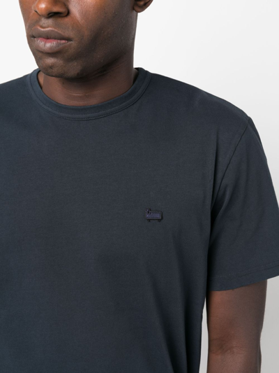 Woolrich Logo-embroidered Cotton T-shirt In Blue