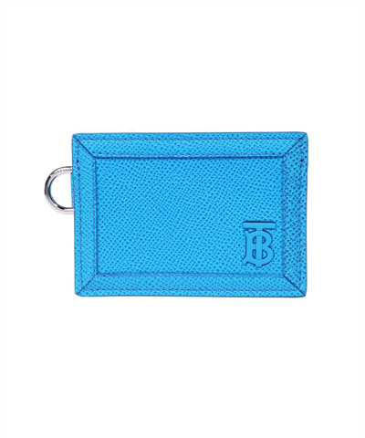 Shop Burberry Grainy Leather Tb Card Holder In Blue