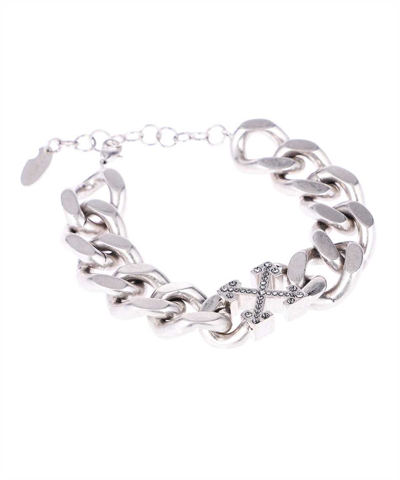 Shop Off-white Crystal Arrow Chain Bracelet In Silver