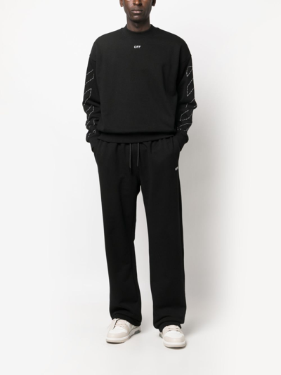 Shop Off-white Diag-embroidered Cotton Track Pants In Black