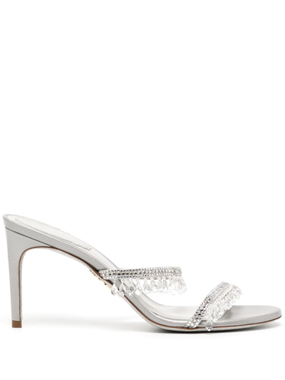 René Caovilla Embellished Chandelier Mules 80 In Silver