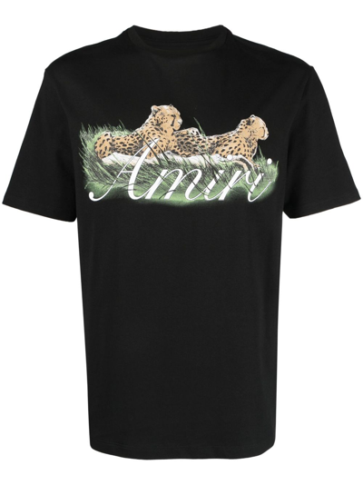 Shop Amiri Cheetah Logo-print Cotton T-shirt In Black