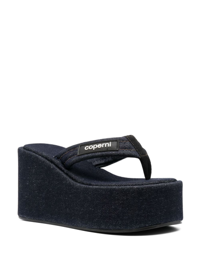 Shop Coperni 100mm Logo-patch Denim Sandals In Blue