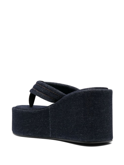 Shop Coperni 100mm Logo-patch Denim Sandals In Blue