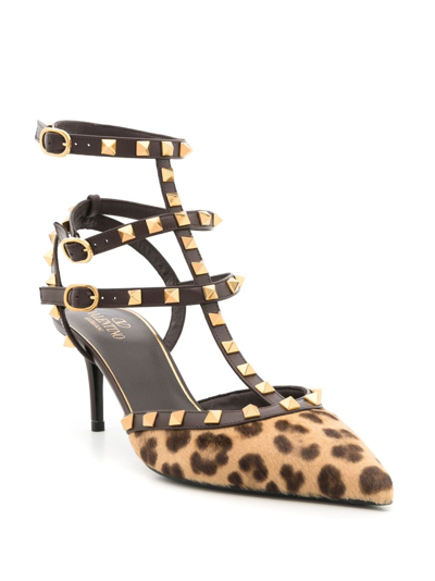 Shop Valentino Rockstud Caged Leather Pumps In Brown
