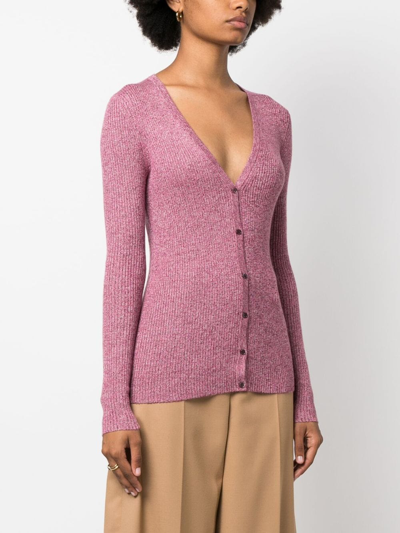 Shop Gabriela Hearst Mélange-effect Ribbed-knit Cardigan In Pink