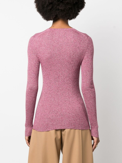 Shop Gabriela Hearst Mélange-effect Ribbed-knit Cardigan In Pink