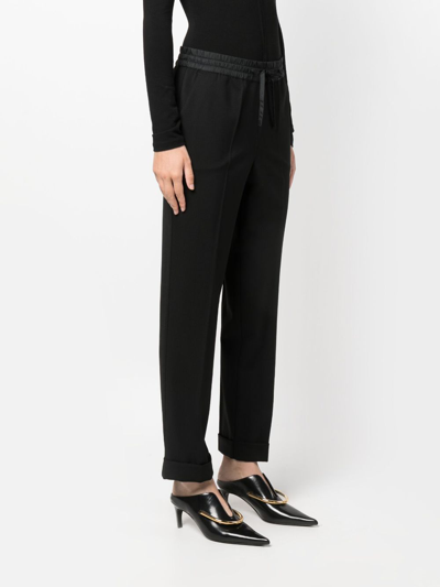 P.a.r.o.s.h Wool Blend Drawstring Trousers With Cuffed Hems In Black