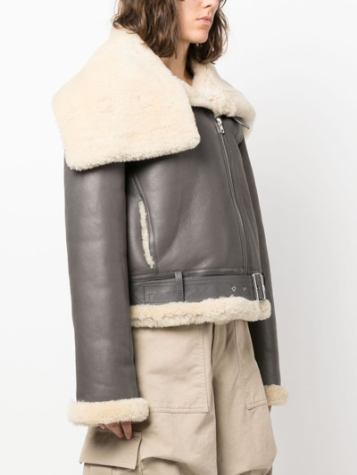 Shop Jw Anderson Jacke Fleece-collar Leather Coat In Grey