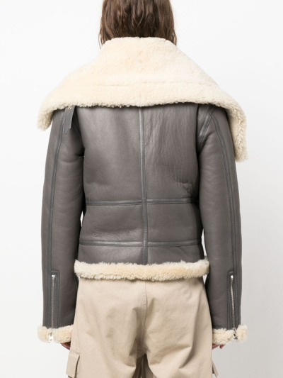 Shop Jw Anderson Jacke Fleece-collar Leather Coat In Grey