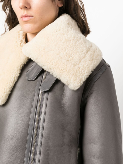 Shop Jw Anderson Jacke Fleece-collar Leather Coat In Grey