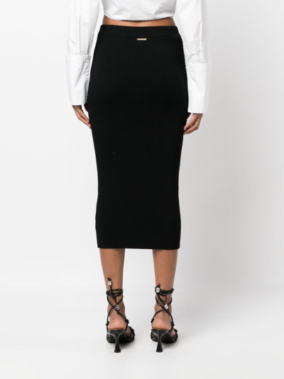 Shop Michael Michael Kors Ribbed-knit Wool-blend Skirt In Black