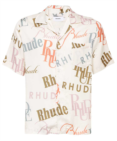 Shop Rhude Mash-up Logo Shirt In Beige